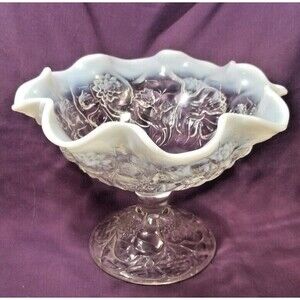 FENTON WHITE FRENCH OPALESCENT XL COMPOTE 11" WATER LILY VINTAGE 1950'S